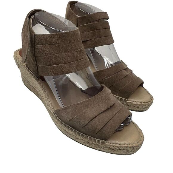 Kanna Tan Suede Espadrilles Wedge Sandals Size 9.5 41 Ankle Strap - Picture 1 of 11